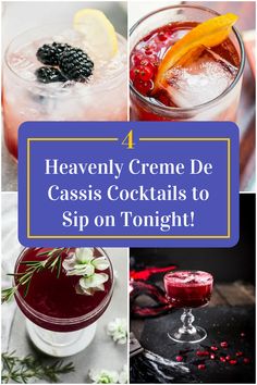 Collage of 4 creme de cassis cocktails. Amazing Cocktails, Weekend With Friends, Cozy Night, Cocktail Making, Mixology, Night In, Cocktail Recipes, Alcoholic Drinks