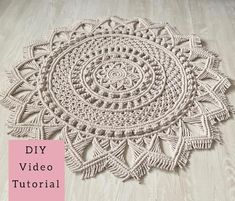 a crocheted doily is shown with the words diy video on it