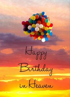 a birthday card with balloons floating in the air at sunset or sunrise, which reads happy birthday michael many birthday blessing to you today