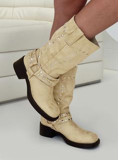 Western boots Faux suede boots, silver-toned hardware, rounded toe  Heel height: 4.5cm / 1.7in Boots Beige, Faux Suede Boots, Pink Formal Dresses, Boots Suede, Corsets And Bustiers, Long Sleeve Tops Casual, Loafer Sneakers, Outerwear Outfit, Strapless Tops