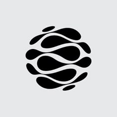 an abstract black and white logo with wavy lines in the shape of waves on a gray background