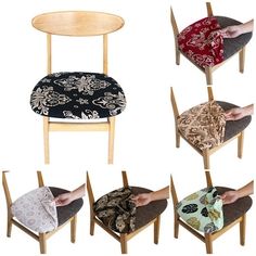 six chairs with different designs on them