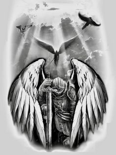 Angel Warrior Tattoo, Guardian Angel Tattoo Designs, Archangel Michael Tattoo, Warrior Tattoo Sleeve, Warrior Angel, Guardian Angel Tattoo, Archangel Tattoo, Heaven Tattoos, Knight Tattoo