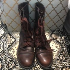 Perfect Condition, Never Worn. Brown Wide Calf Lace-up Boots With Round Toe, Brown Lace-up Boots With Wide Calf And Round Toe, Brown Combat Boots, Moto Boots, Pacsun, Leather Boots, Combat Boots, Dark Brown, Size 7