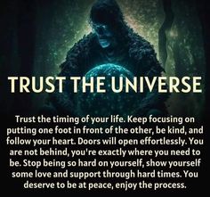 a poster with the words trust the universe and an image of a man holding a glowing ball