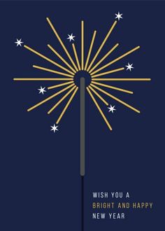 a happy new year's card with a dandelion in the middle and stars