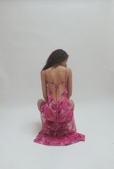 Silk Maxi Dress With Low Back And Bias Cut, Silk Maxi Dress With Bias Cut And Low Back, Pink Sheer Backless Dress, Silk Low Back Maxi Dress For Party, Sheer Pink Backless Dress, Pink Backless Bias Cut Dress, Pink Tie Back Dress For Gala, Pink Tie-back Dress For Gala, Pink Backless Dress With Side Slits