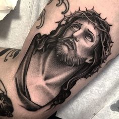 Jesus Tattoo On Arm, Religous Tattoo, Cholo Tattoo, Jesus Tattoos, Christus Tattoo, Jesus Christ Tattoo, Jesus Tattoo Design, Christian Tattoo, Catrina Tattoo