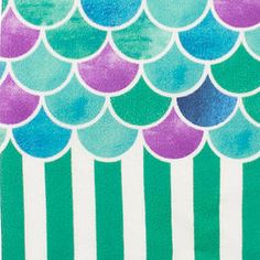 an image of colorful fish scales on white and green stripes pattern paper with watercolor paint