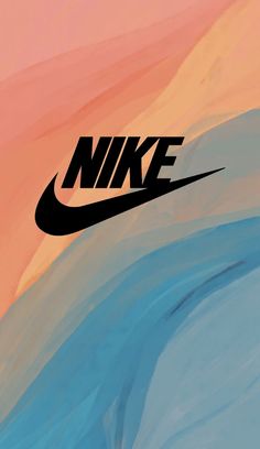 the nike logo is shown on top of a painting with blue, pink and yellow colors