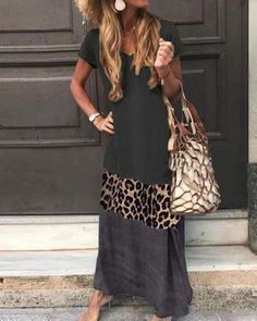 Casual Maxi Dresses, Leopard Fashion, Panel Dress, Long Dress Casual, Vestido Casual