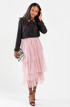 Kate Tulle Skirt (Ballerina Blush) – The Nod Boutique Spring Party Tiered Maxi Skirt, Long Party Skirt With Layered Hem, Chic Tiered Skirt With Layered Hem, Party Long Skirt With Layered Hem, Chic Layered Tiered Skirt, Spring Party Tulle Skirt Fabric, Tiered Maxi Skirt For Layering, Chic Tulle Lined Maxi Skirt, Chic Party Tulle Maxi Skirt