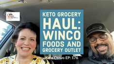 two people sitting in the back seat of a car with a sign that says keto grocery hau vinco foods and grocery outlet