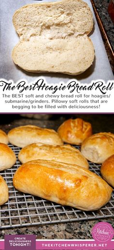 there are many different types of breads on the baking rack and in front of them