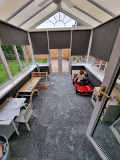 We have converted our conservatory into a toddler playroom. She can spend the whole day playing in here. P.S. Cat in the window is envious of the space. Small Conservatory Playroom Ideas, Small Sunroom Playroom Ideas, Converted Conservatory, Conservatory Playroom Ideas, Sunroom Playroom Ideas, Conservatory Playroom, Home Daycare Rooms, Small Conservatory