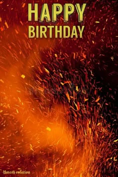 happy birthday card with fire and sparks