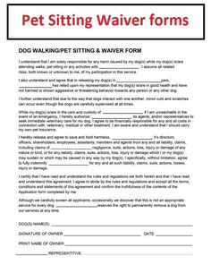 a pet sitting waiver form is shown