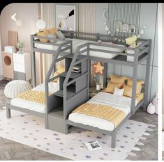 a bunk bed with stairs is shown in this room