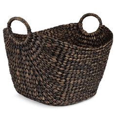 a large basket with two handles on the front and back ends, made out of woven material