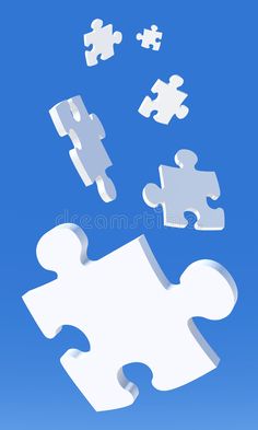 white puzzle pieces flying up in the air royalty images and clippings on blue background