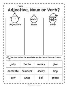 an adjective, non or verbb worksheet with pictures on it