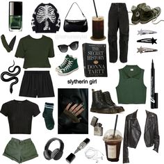 Slytherin Inspired Outfits Aesthetic, Slytherin Outfit Casual, Modern Slytherin Outfit, Slytherin Girl