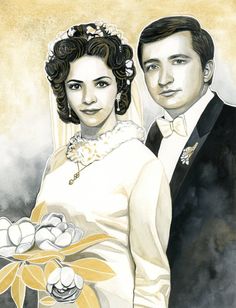 a painting of a bride and groom