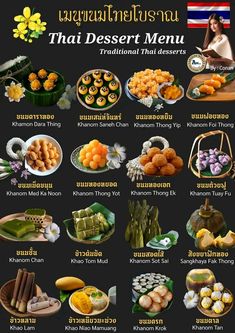 thai dessert menu with different types of food