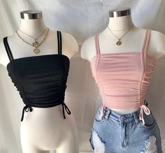 Drawstring Crop Top, Tops And Shorts, Crop Top For Women, Korean Tops, Diy Vetement, Trendy Dress Outfits, Korean Fashion Dress, Crop Top Outfits, Cute Comfy Outfits