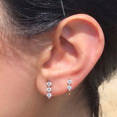 triple diamond earring Luxury Diamond Ear Cuff For Engagement, Luxury Delicate Diamond Earrings With Prong Setting, Diamond Earring Jacket, Diamond Earring Jackets, Earring Jacket, Baby Earrings, Double Diamond, Earring Jackets, Luxury Earrings