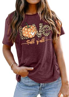 PRICES MAY VARY. MATERIAL: This fall yall shirt is made of breathable and stretch fabric which is super comfy soft, when you put on this is one is like a gentle hug that makes you feel so so so comfy. FEATURES: What a comfortable and unique t-shirt! Cute leopard pumpkin graphic and funny love fall y'all letter printed design make this fall tshirt looks stylish, you will get tons of compliments wherever you wear it. OCCASIONS: This pumpkin shirts for women is great for any occasion such as birthd Pumpkin Graphic, Fall Tshirt, Leopard Pumpkin, Funny Pumpkins, Fall Yall, Autumn T Shirts, Fall Tee, Love Fall, Women Halloween