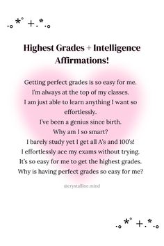 the back cover of an affirmation for high school students with pink and white background