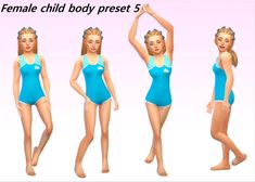 the female child body preset is shown in three different poses