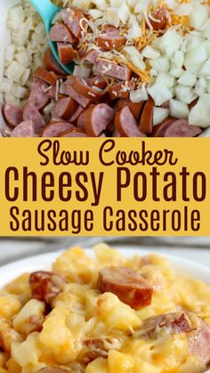 this slow cooker cheesy potato sausage casserole is an easy and delicious side dish