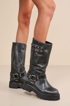 Steve Madden Buckle Boots, Black Biker Boots Outfit, Amsterdam Fits, Motorcycle Boots Outfit, Buckled Boots, Madden Boots, Fancy Shoes, Slip On Boots