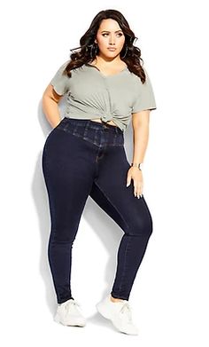 Women's Plus Size Harley Classic Skinny Jean Hourglass Body Shape, Corset Waist, Denim Chic, Tunic Tank Tops, Plus Size Jeans, Lace Bodysuit, Chic Woman, City Chic, Dark Denim