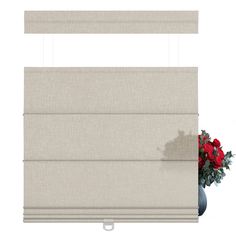 a white roman blind with red roses in it