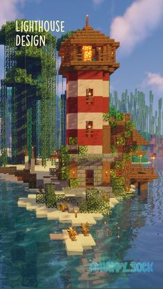 Minecraft Lighthouse, Minecraft Beach House, Minecraft House Ideas, Minecraft Decoration, Minecraft Houses Survival, Minecraft Mansion, Bangunan Minecraft