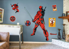 the deadpool wall decals are on display