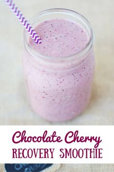 chocolate cherry recovery smoothie in a mason jar