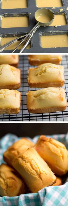 two pictures showing different stages of baking and then being made into breads with butter in them