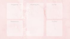 a pink background with four squares that have the words working on, to file and to print