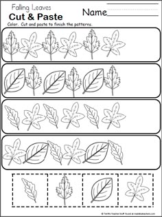 worksheet for beginning and ending the letter g with leaves, cut and pastee