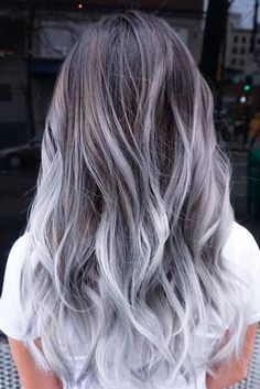 Grey Ombre Hair, Frosted Hair, Brown Ombre Hair, Silver Grey Hair, Hair Ombre, Long Gray Hair