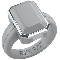 a ring with a large stone on it's center and the word run fit written in silver