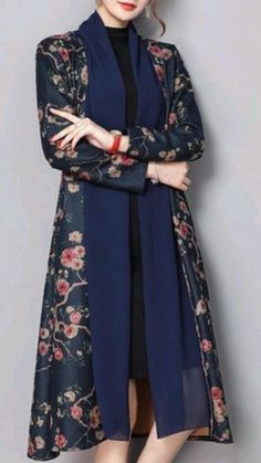 Outer Batik Casual, Model Dress Batik, Dress Coat Outfit, Outer Batik, Batik Dress Modern, Womens Dress Coats, Floral Coat, Mode Abaya, Batik Fashion