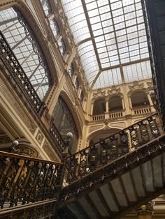 the inside of an old building with many windows