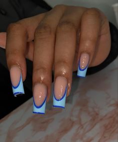 Cute Baddie Nails Short, Blue Square Nails, Work Nails, Cute Acrylic Nail Designs, Dope Nail Designs, Art Water