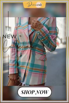 Autumn and Winter Plaid Small Blazer Women Long Sleeve Casual Slim Coats Blazer Feminino Cotton Blazer Women, Pastel Blazer, Womens Plaid Blazer, Slim Blazer, Womens Suits Business, Blazer Women, Traje Casual, Tweed Suits, Suits And Jackets