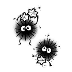 two black and white drawings of cartoon eyes